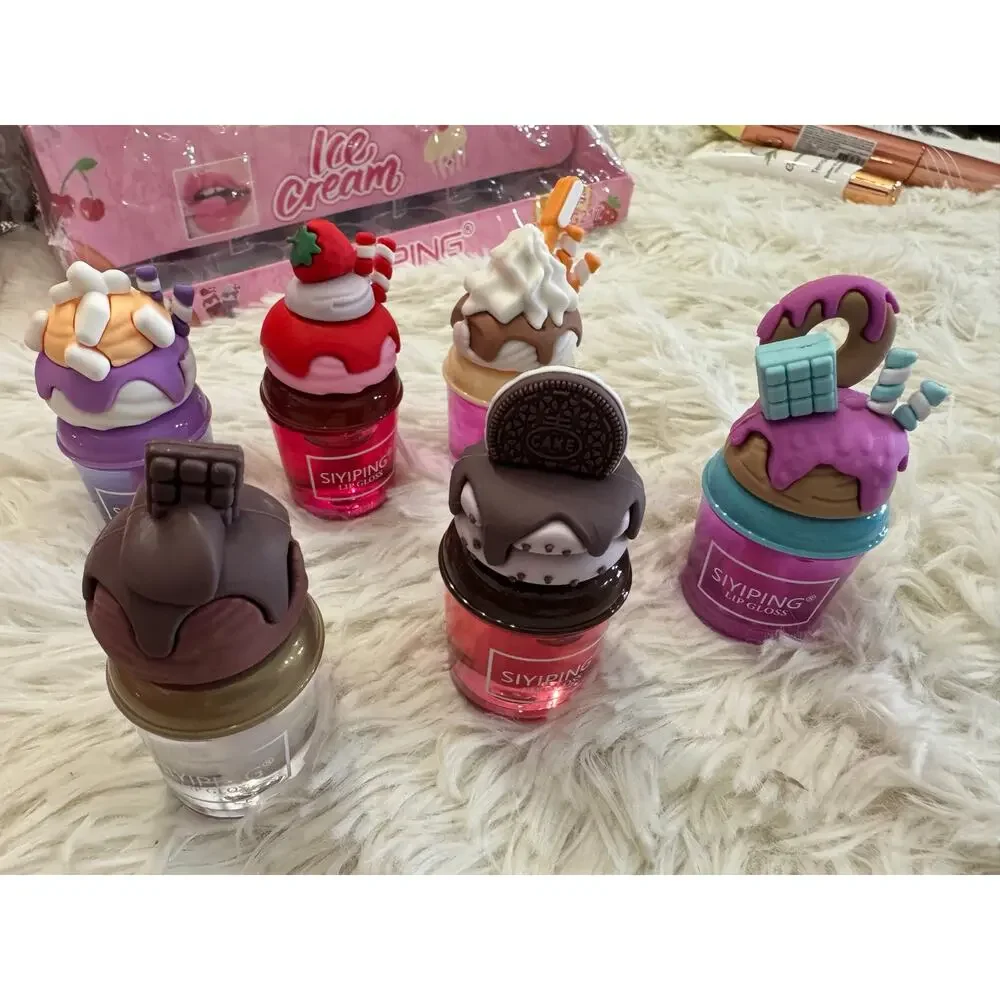 Trendy lip gloss set with ice cream and cake designs set of 6